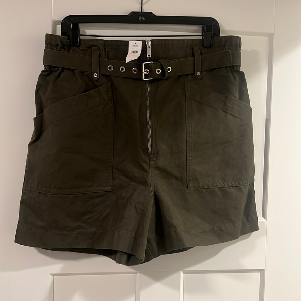 Olive Green Women's Belted Shorts